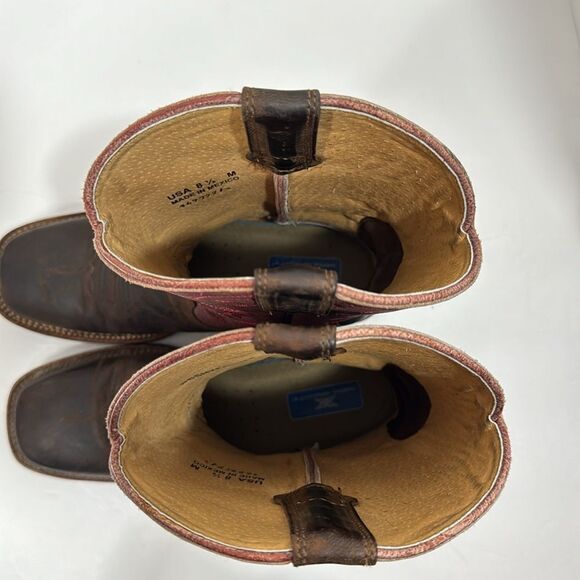 Shyanne Mens Cowboy Boots Brown Leather Red Stitch Square Toe Size 8.5M Rodeo - Picture 12 of 14